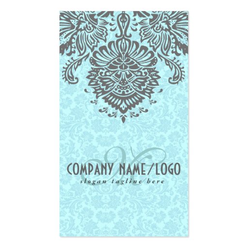 Elegant Gray And Blue Vintage Floral Damasks Business Card Templates (front side)