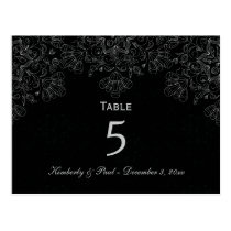 Elegant gray black floral swirl wedding table card postcards