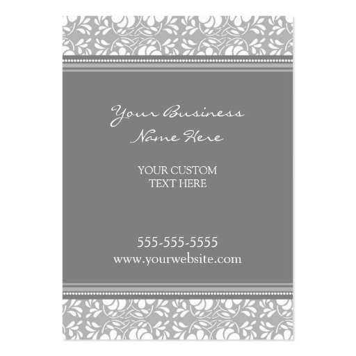 Elegant Gray Damask Business Cards (front side)