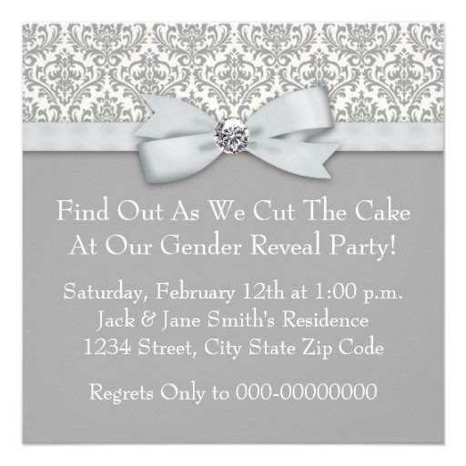 Elegant Gray Damask Gender Reveal Shower Custom Invite