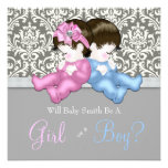 Elegant Gray Damask Gender Reveal Shower Custom Invites