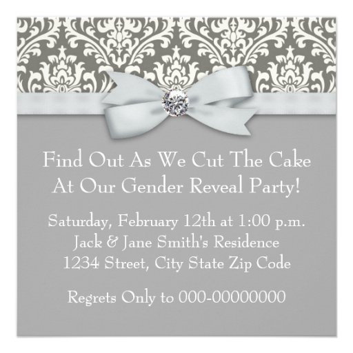 Elegant Gray Damask Gender Reveal Shower Custom Invites