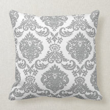 Elegant Gray Damask Pattern Art Throw Pillow