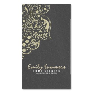 Elegant Gray Damasks Beige Vintage Lace Magnetic Business Cards (Pack Of 25)