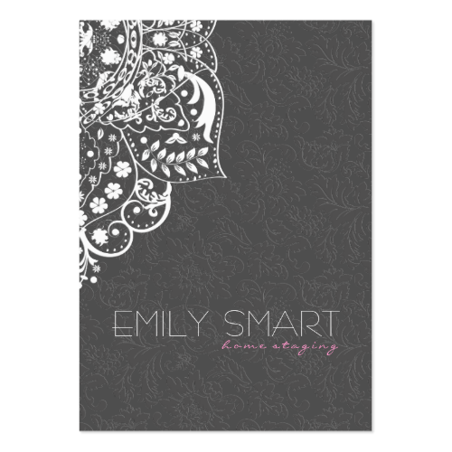 Elegant Gray Damasks White Vintage Lace Business Card Template