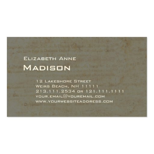 Elegant Gray Green Antique Paper Patina Business Cards (front side)