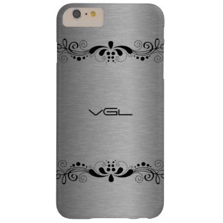 Elegant Gray Metallic Background Black Lace Accent Barely There iPhone 6 Plus Case