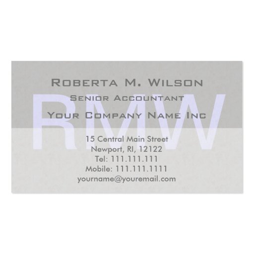 Elegant Gray Monogram Custom Colors Accountant CPA Business Card (front side)
