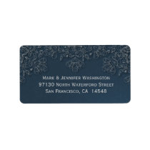 Elegant gray navy floral swirls address label