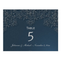 Elegant gray navy floral swirls wedding table card post cards