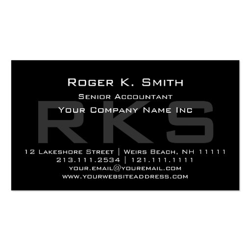 Elegant Gray on Black Monogram Classic Business Card Templates (front side)