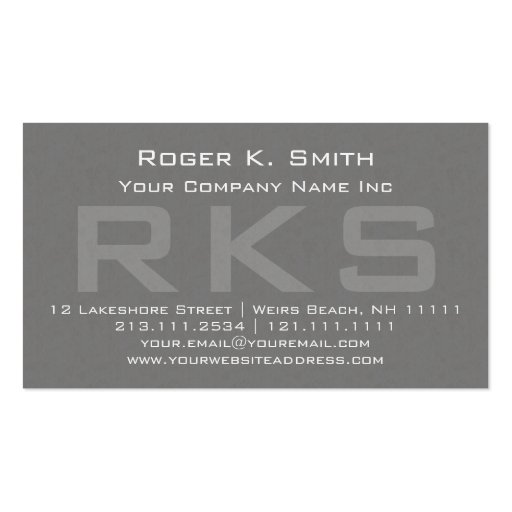 Elegant Gray Textured Monogram Classic Business Card Template (front side)
