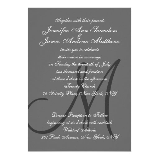 Elegant Gray Wedding Invitations Initial