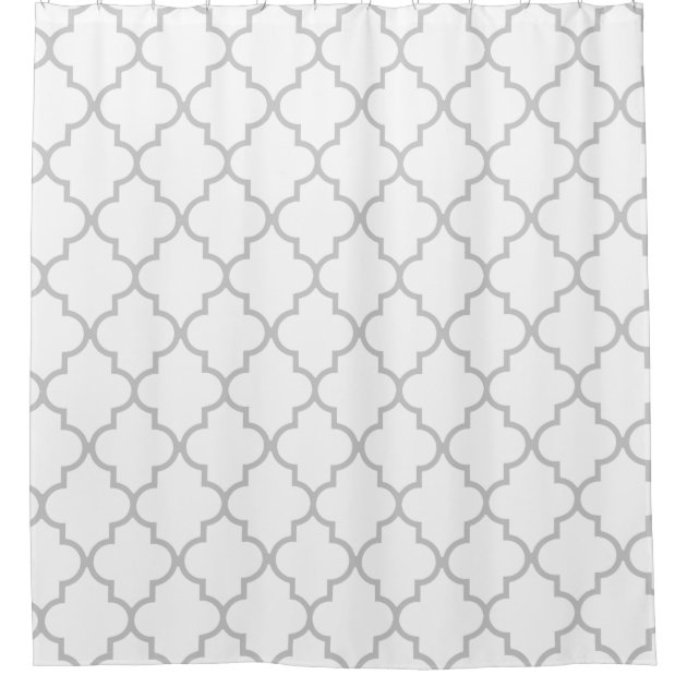 Elegant Gray White Moroccan Quatrefoil Pattern Shower Curtain-1
