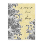 elegant "gray yellow" flourish RSVP cards Postcards