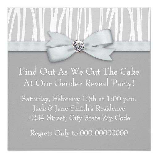 Elegant Gray Zebra Gender Reveal Shower Announcement