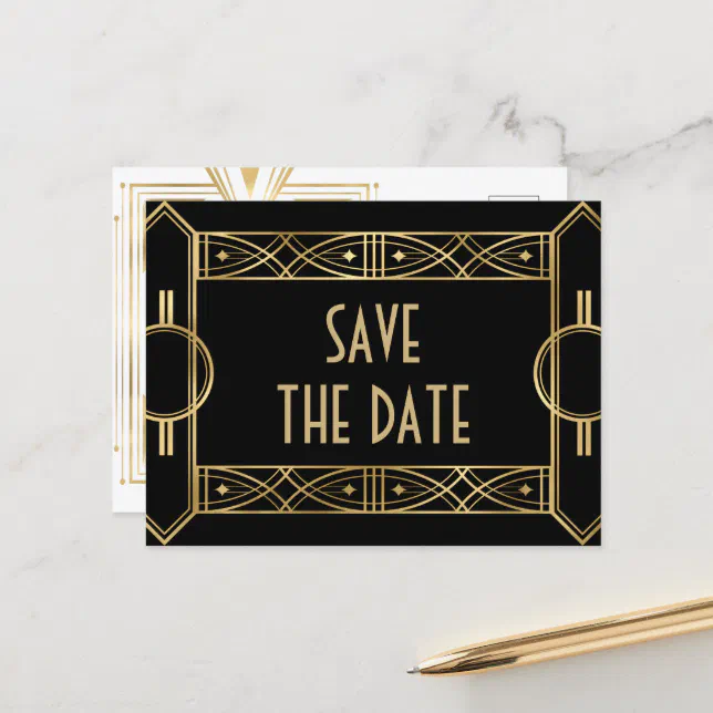 Elegant Great Gatsby Art Deco Save The Dates Announcement Postcard Zazzle