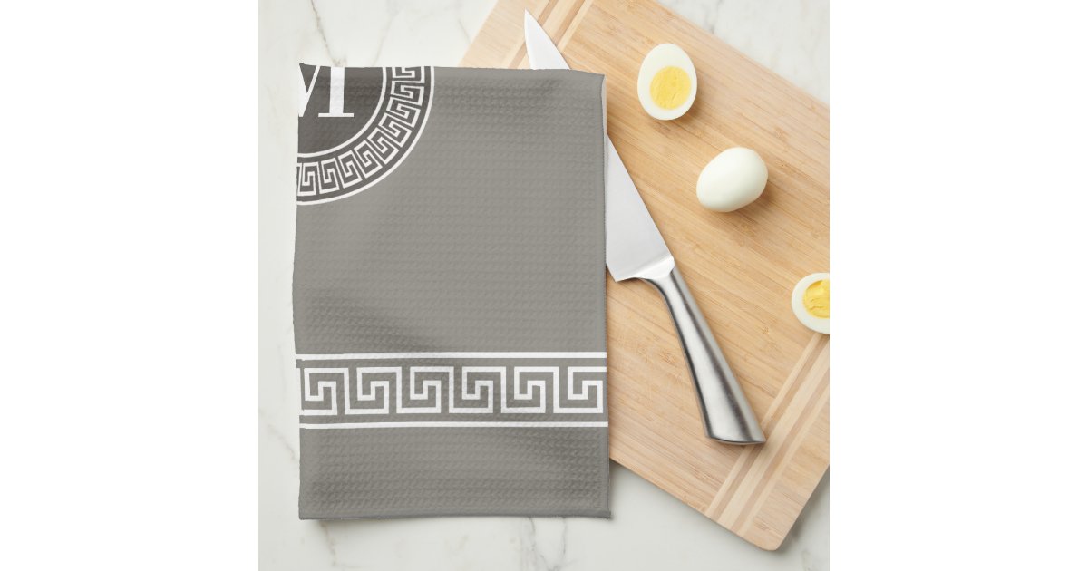 Elegant Greek Key Monogram Kitchen Towels Zazzle