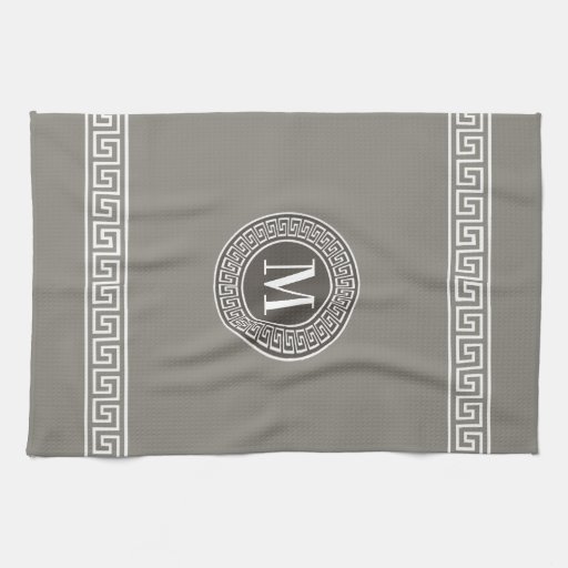 Elegant Greek Key Monogram Kitchen Towels Zazzle