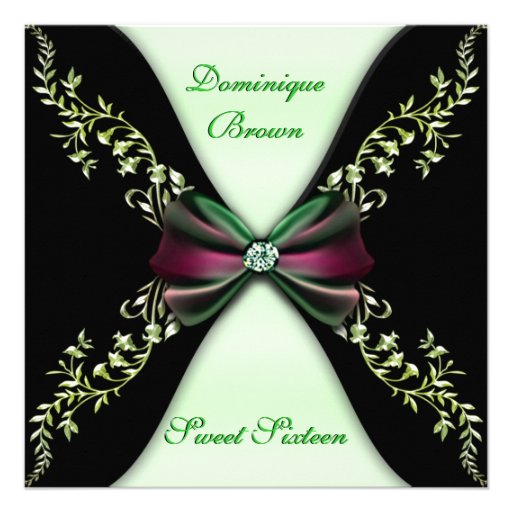 Elegant Green and Black Invite with Diamond Bow