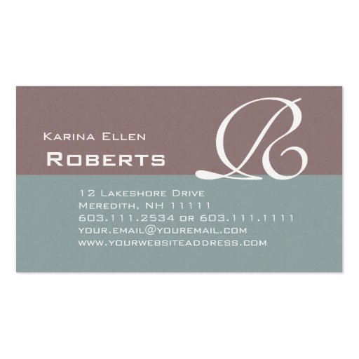 Elegant Green and Brown Textured Monogram Classic Business Card Template (front side)
