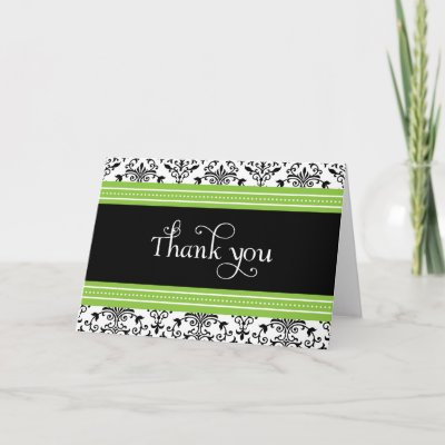 Elegant Green & Black Damask Thank You Card