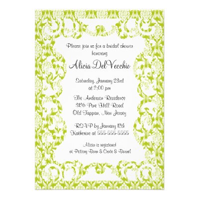 Elegant Green Damask Bridal Shower Invitation