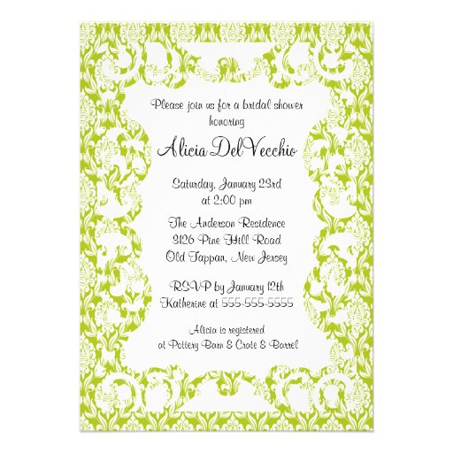 Elegant Green Damask Bridal Shower Invitation