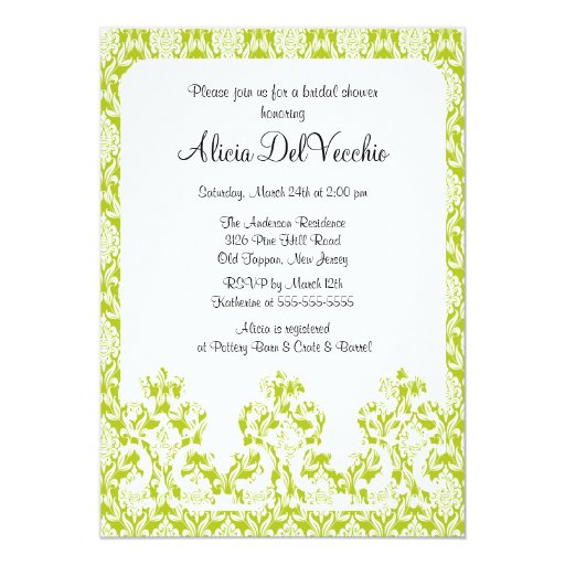 Elegant Green Damask Bridal Shower Invitation Elegant Green Damask Bridal Shower Invitation