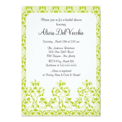 Elegant Green Damask Bridal Shower Invitation