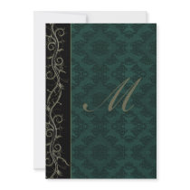 Elegant Green Damask Wedding Custom Announcements