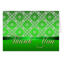 Elegant Green & Lace Damask Thank You Card