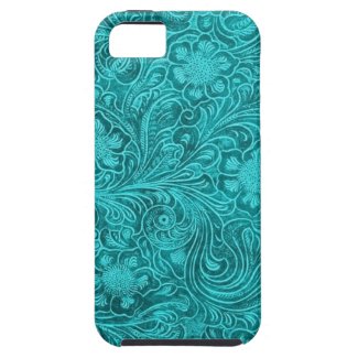 Elegant Green Leather Look Floral Embossed Design iPhone 5 Case