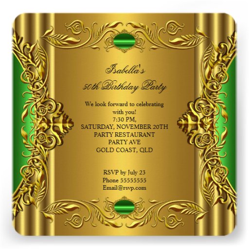 Elegant Green Lime Gold Fabulous 50th Birthday Personalized Invitations