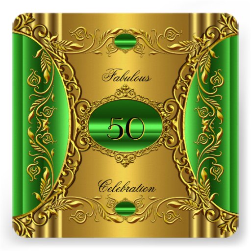Elegant Green Lime Gold Fabulous 50th Birthday Personalized Invitations (front side)