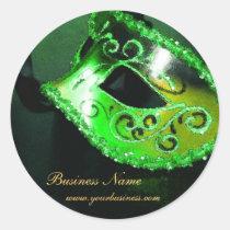 Elegant Green Masqurade Mask Business Sticker