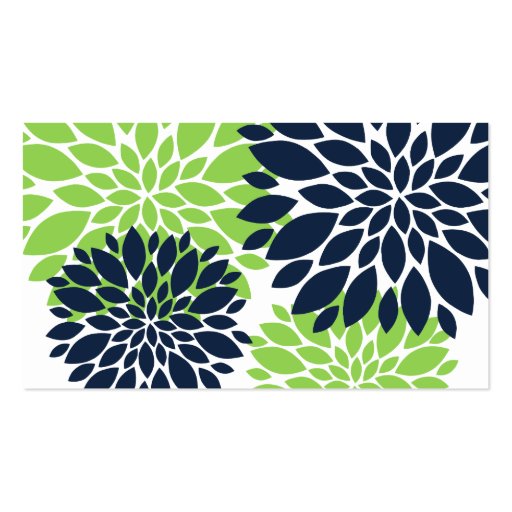 Elegant Green Navy Blue Floral Burst Place Cards Business Card (back side)