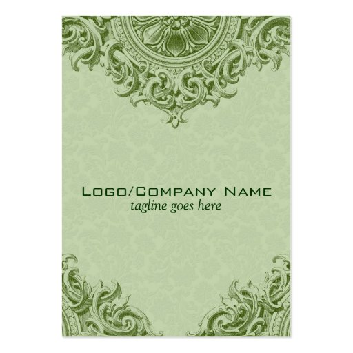 Elegant Green Ornament & Pastel Green Damasks Business Card Template (front side)