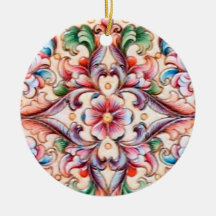 ELEGANT GREEN RED PINK BLUE FLORAL FANTASY ORNAMENTS