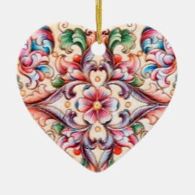 ELEGANT GREEN RED PINK BLUE FLORAL FANTASY CHRISTMAS ORNAMENT