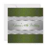 Elegant Green Silver Jewel 40th Birthday invitations