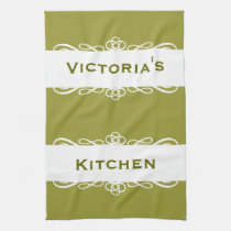 Elegant green stripe name kitchen tea towel american mojo kitchen towels