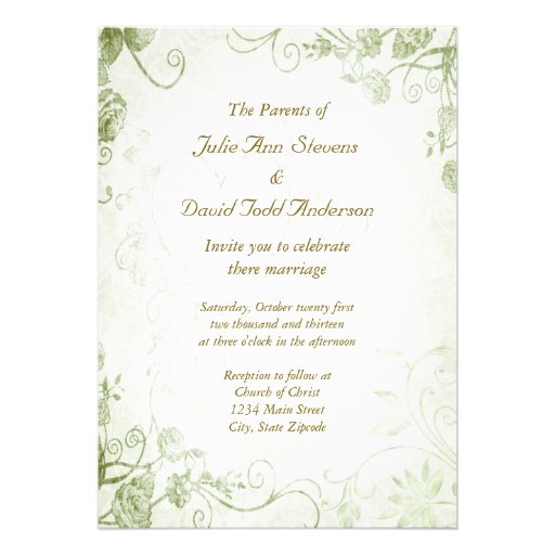 Elegant Green Vintage Wedding Invitation