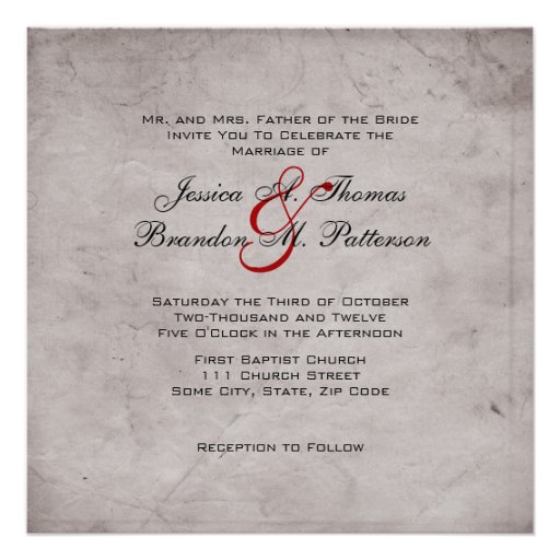 Elegant Grey and Red Vintage Photo Wedding Personalized Invites