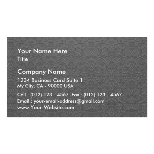 Elegant Grey and White Damask Vector Business Card Template