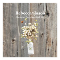 elegant grey barnwood floral country wedding personalized invitations