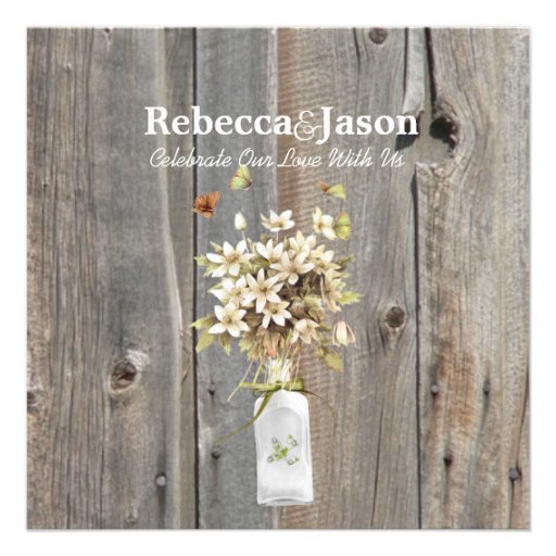 elegant grey barnwood  floral country wedding personalized invitations