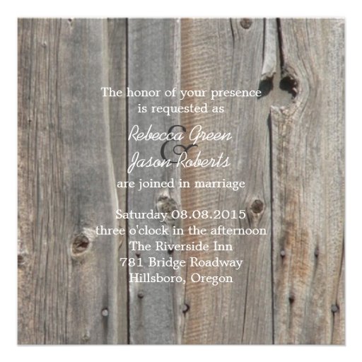 elegant grey barnwood  floral country wedding personalized invitations