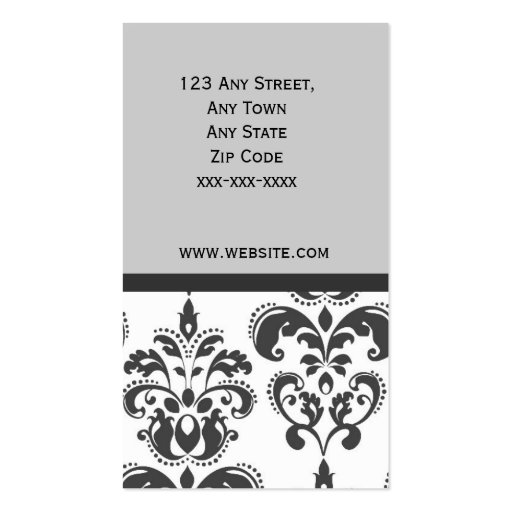 Elegant Grey Damask Pattern Business Card (back side)