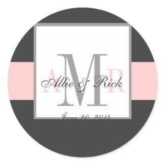 Elegant Grey Pink Three Monogram Wedding Seal sticker